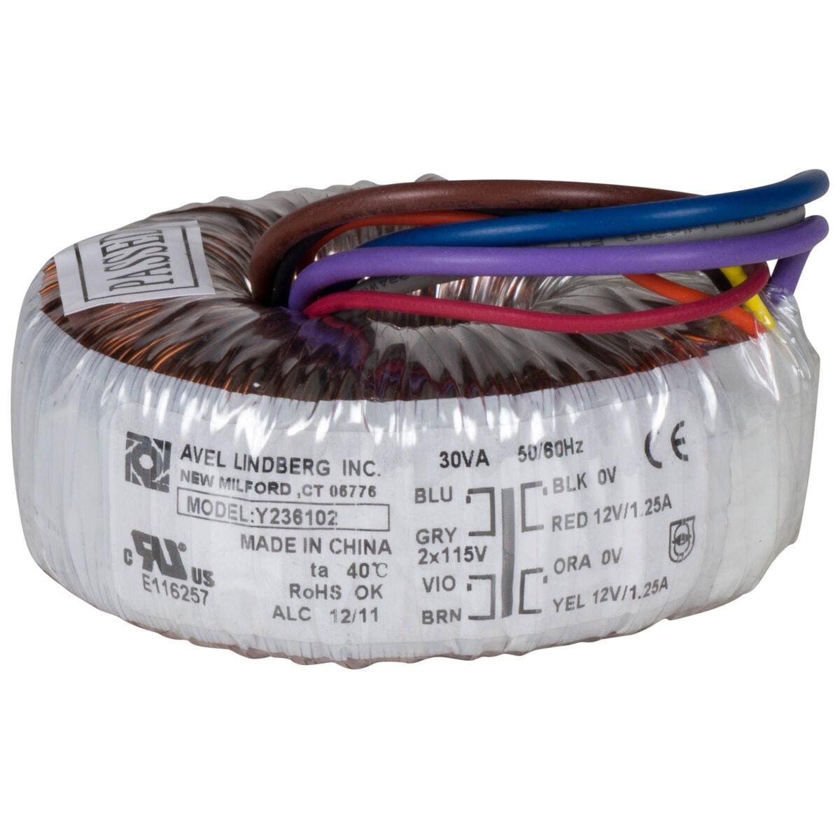 Avel Lindberg Y236102 30VA 12V+12V Toroidal Transformer Avel Lindberg Y236102 30VA 12V+12V Toroidal Transformer